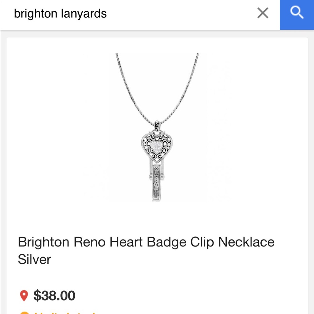 Brighton Reno Heart Badge Clip Necklace Silver